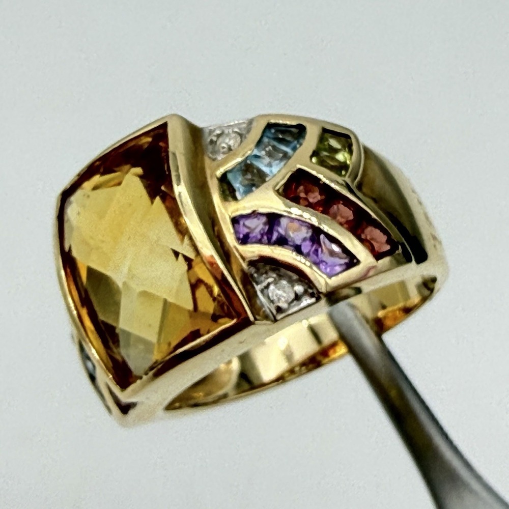 Vtg John C Rinker 14k Yellow Gold Citrine Diamond Ring Multi Gem Stones Sz 8